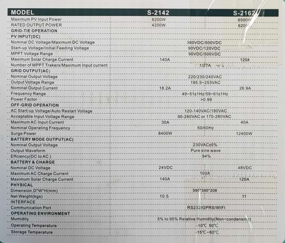 SUN 6.2KW Grid Tied 48v Pure Sine Wave Hybrid Solar Inverter - Efficient Solar Energy Conversion ...
