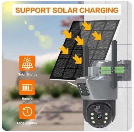 Solar Outdoor Surveillance Camera 4G Sim 4K 8MP Three Lens 10 Digital Zoom Wireless PTZ IP66 Secu...