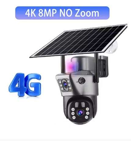 Solar Outdoor Surveillance Camera 4G Sim 4K 8MP Three Lens 10 Digital Zoom Wireless PTZ IP66 Secu...