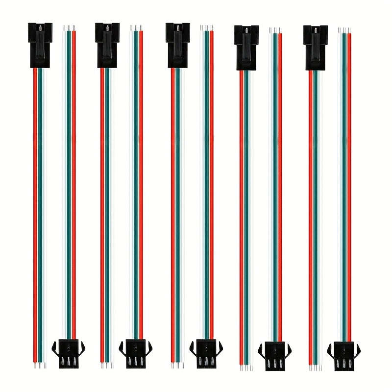 5-Pairs Pack SM 3-Pin Connector with 15cm 22AWG Wire, (10002481)
