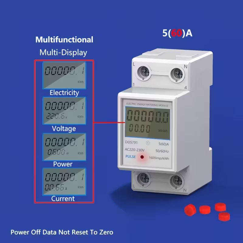 Mutifunction 60Amp  Household Electricity Meter LCD Electricity Meter Single-phase 220v