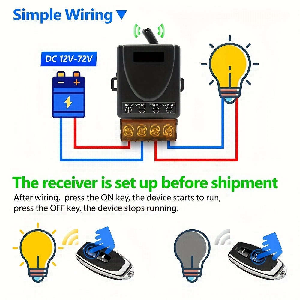 DC 12V/24V/48V/72V 30A Wireless Remote Control Switch RF 433Mhz (10007901)