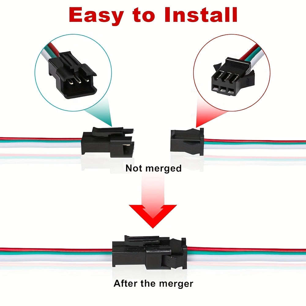 5-Pairs Pack SM 3-Pin Connector with 15cm 22AWG Wire, (10002481)
