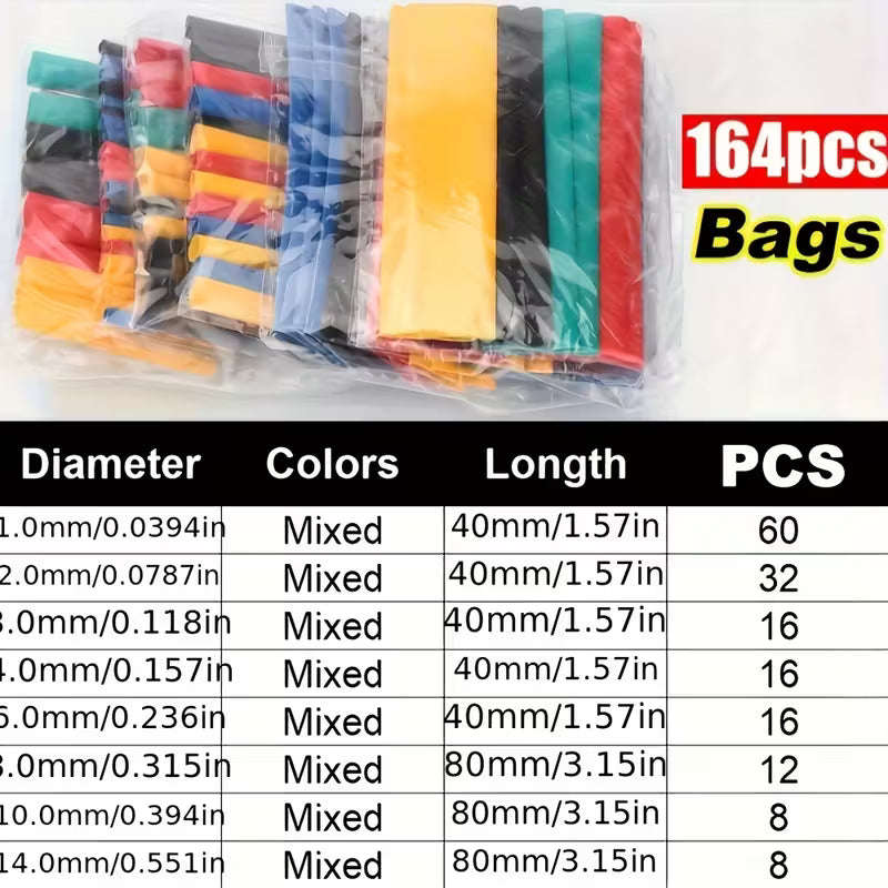164pcs 2:1 Polyolefin Heat Shrink Tubing Set (10000450)