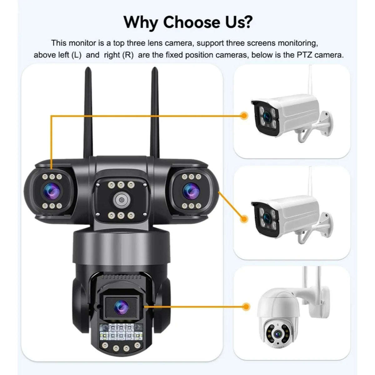 Andowl G3000 WiFi PTZ IP 8K 12MP Security Camera with Triple Lens, Triple Screen, Motion Detectio...