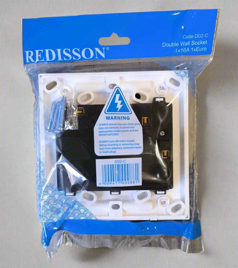 Redisson 4x4 16Amp Single 3Pin Socket + Single Euro 3Pin Socket