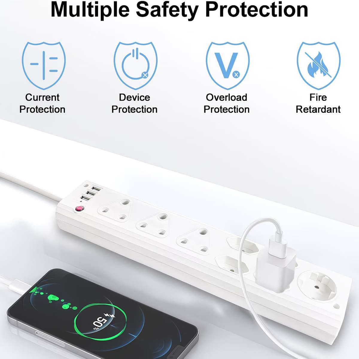 Redisson 11 Way Multi-Plug: 3x16Amp 5x5Amp 220v + 3x 2.1Amp USB Ports Power Strip (10006732)