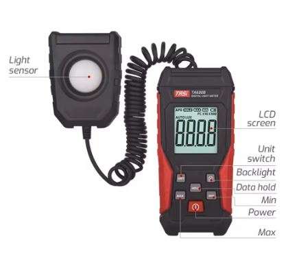 TA630B Digital Light Meter Illuminance Lux Meter with Backlight LCD Display 0.1~200000LUX/0.01~20...