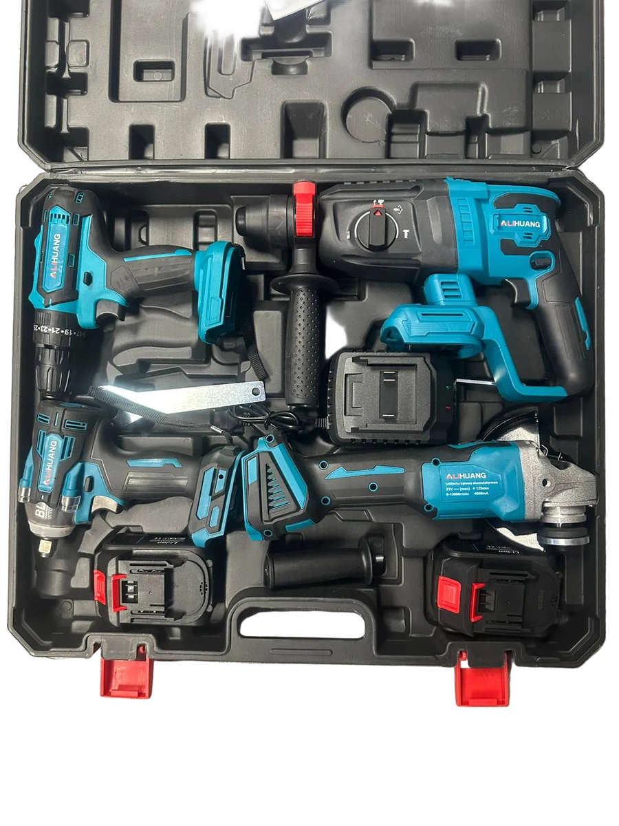 Alihuang Impact Wrench, Angle Grinder, Hammer Drill, Electric Drill + 2x 21V Batteries Tool Set (...