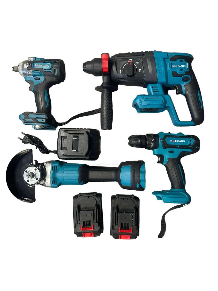 Alihuang Impact Wrench, Angle Grinder, Hammer Drill, Electric Drill + 2x 21V Batteries Tool Set (...