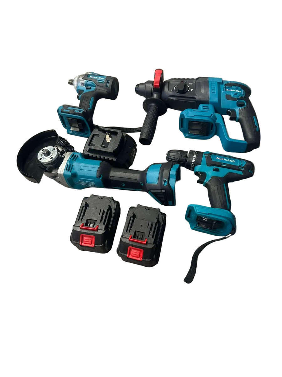 Alihuang Impact Wrench, Angle Grinder, Hammer Drill, Electric Drill + 2x 21V Batteries Tool Set (...