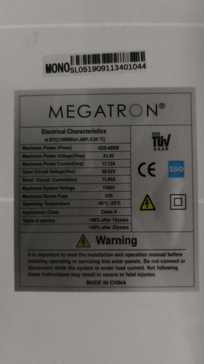 Megatron 460W Mono Solar Panel - High-Performance & Durable Solar Panel (10008227)