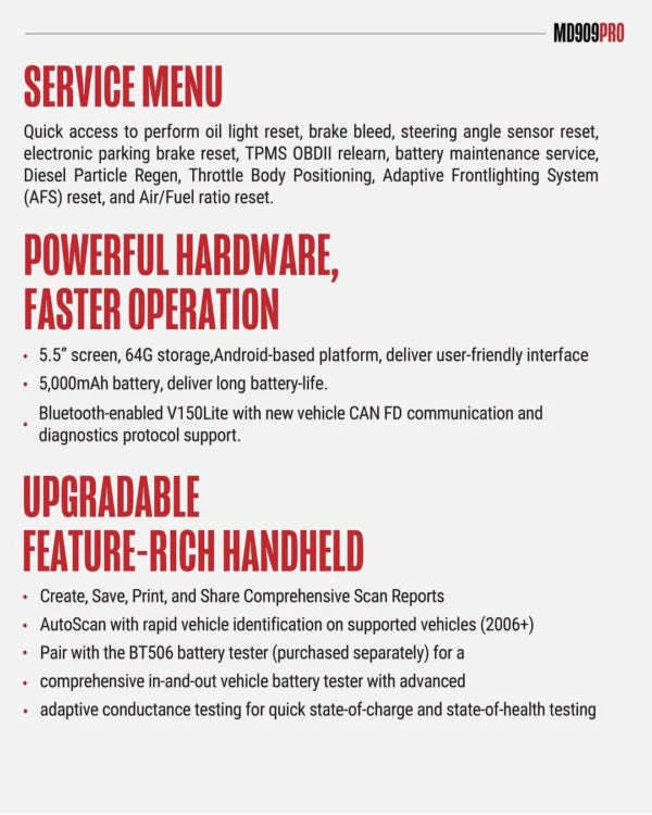 Autel MaxiDiag MD909 Pro Advanced All-Systems Diagnostic Tablet | Wireless + Free Lifetime Softwa...