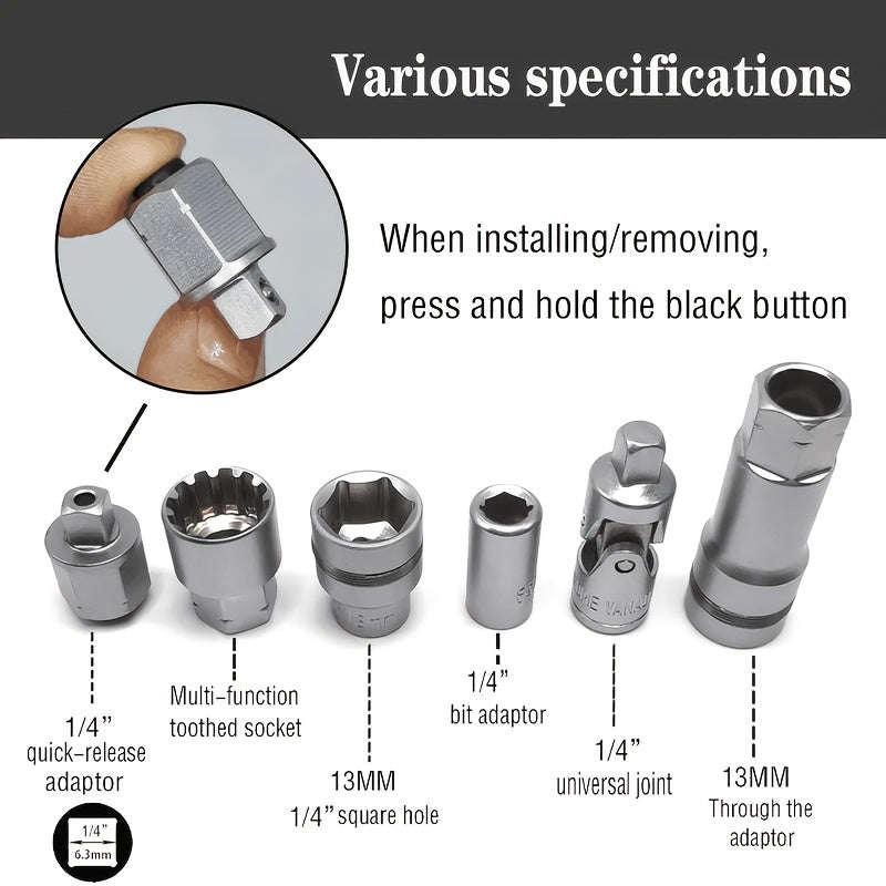 29pcs Pass Through Socket Set 1/4 Inch Drive Impact Master Socket Wrench Kit (10009041)