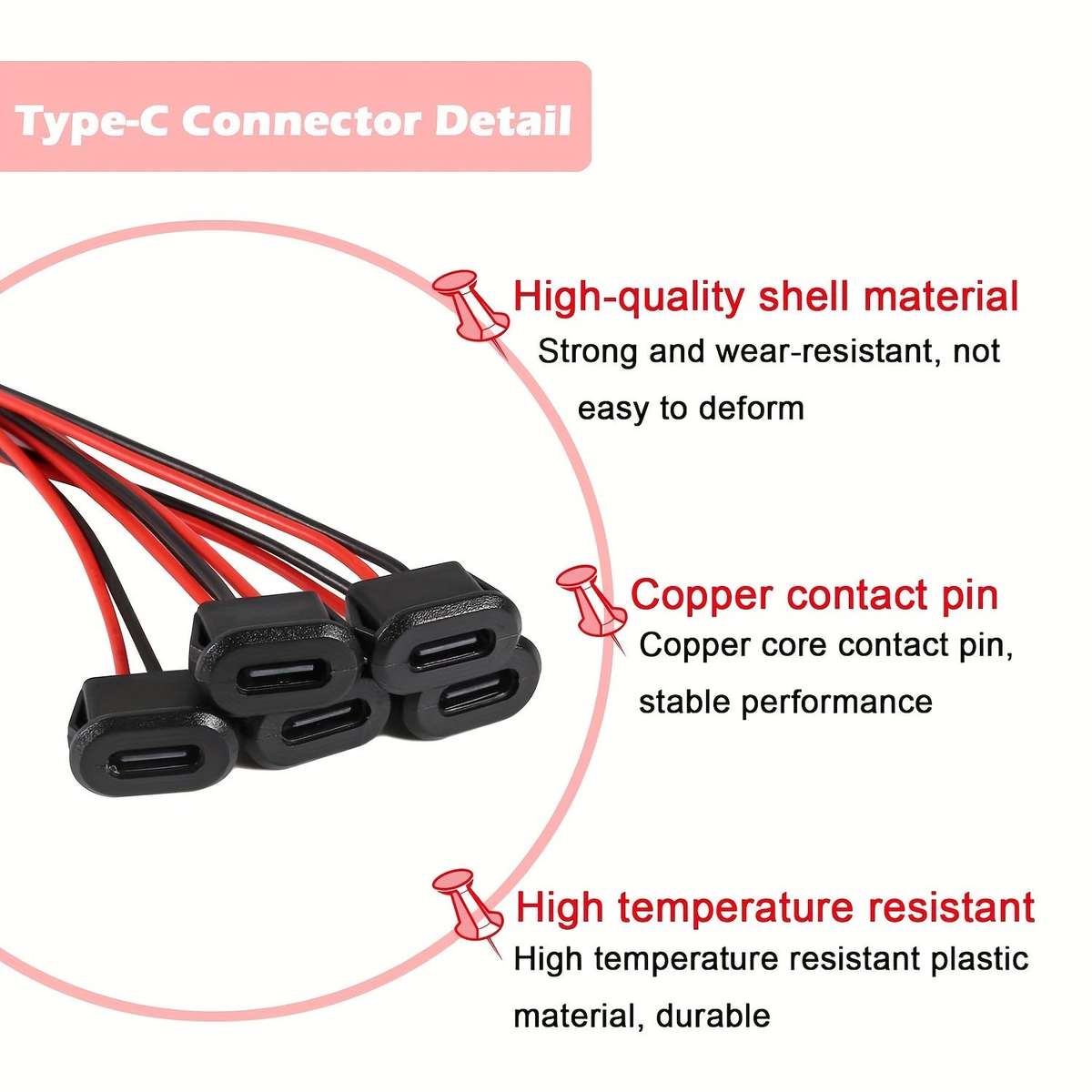 5pcs Type-C Female Chassis 2P Solder Wire Adapters (10008389)
