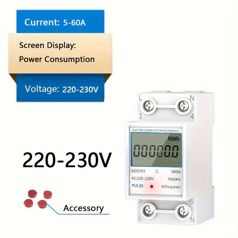 Mutifunction 60Amp  Household Electricity Meter LCD Electricity Meter Single-phase 220v