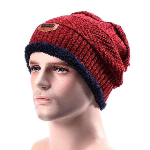 Men Knitted Slouch Beanie - Red
