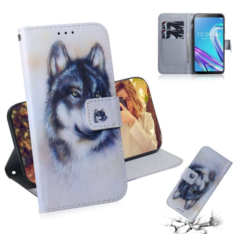 White Wolf Pattern Coloured Drawing Horizontal Flip Leather Case for Asus Zenfone Max Pro (M1) ZB...