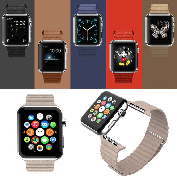 For Apple Watch 38mm Loop Magnetic Closure Clasp PU Leather Watch Band(Khaki)