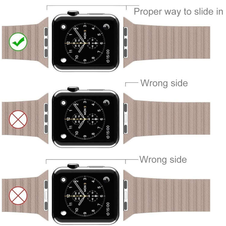 For Apple Watch 38mm Loop Magnetic Closure Clasp PU Leather Watch Band(Khaki)