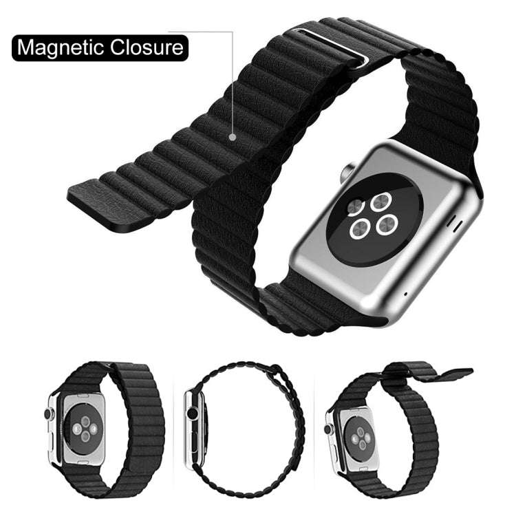 For Apple Watch 38mm Loop Magnetic Closure Clasp PU Leather Watch Band(Khaki)