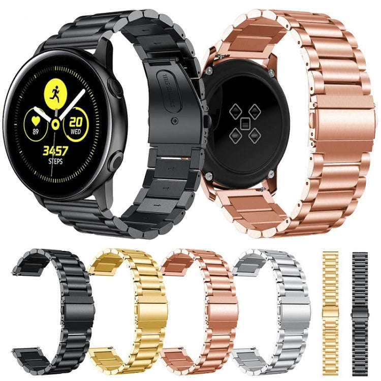 3-Beads Slingshot Buckle Solid Stainless Steel Watch Band for Galaxy Watch Active 20mm(Black)