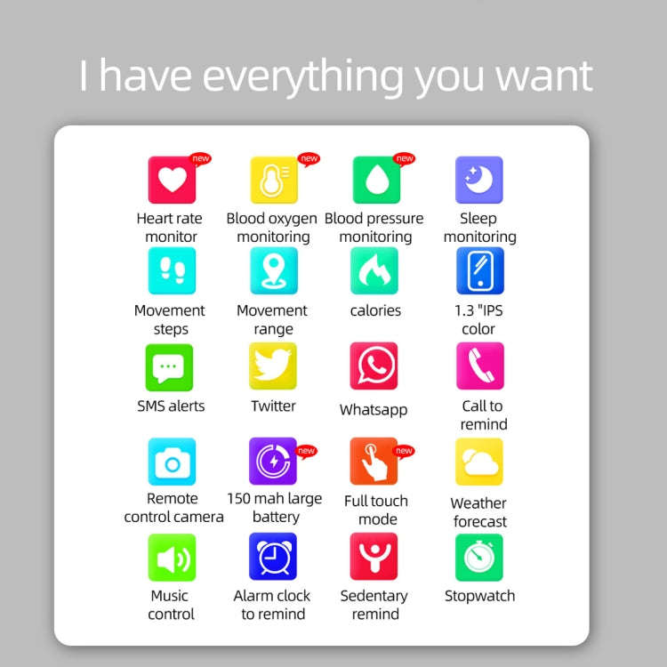 P8 1.3 inch IPS Color Screen Smart Watch, Support Heart Rate Monitoring / Blood Pressure Monitori...