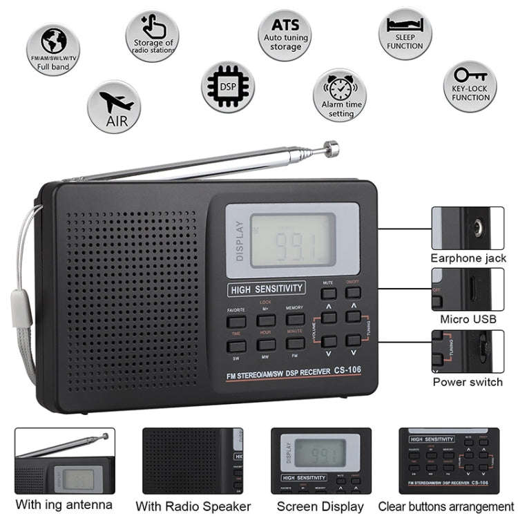 CS-106 10KHZ Multifunctional Full Band Digital Demodulation Stereo Radio Receiver