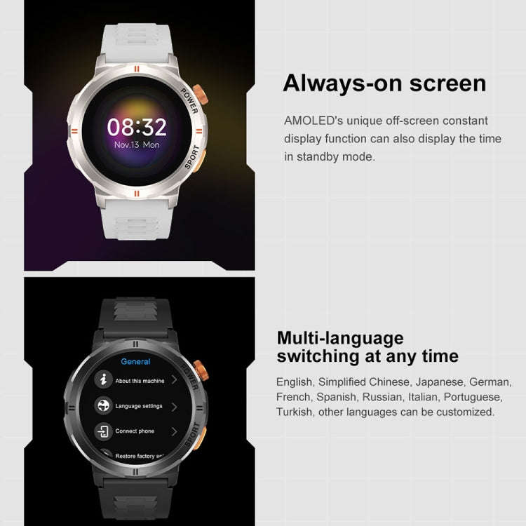M52 1.43 inch Screen IP68 Waterproof Smart Watch, Support Bluetooth Call / Heart Rate (Silver)