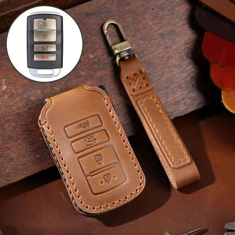 For Kia K4 Hallmo Car Cowhide Leather Key Protective Cover Key Case(Brown)