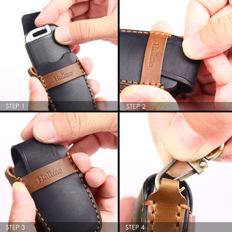 For Nissan 5-button Horn Hallmo Car Cowhide Leather Key Protective Cover Key Case(Black)