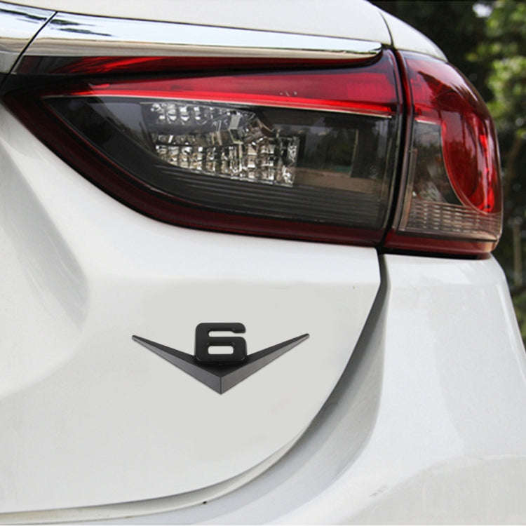 Car Number 6 Personalized Aluminum Alloy Decorative Stickers, Size:10x4x0.4cm (Black)