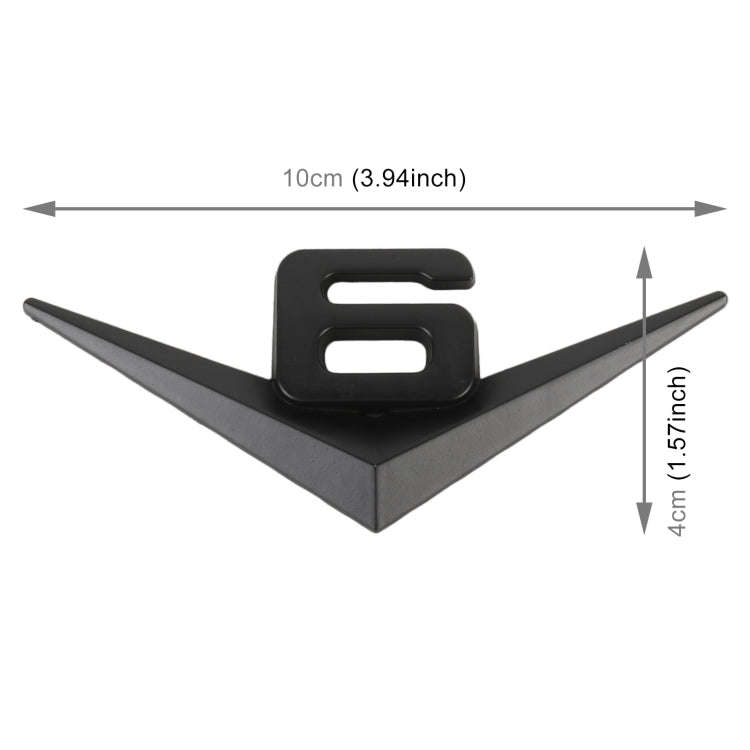 Car Number 6 Personalized Aluminum Alloy Decorative Stickers, Size:10x4x0.4cm (Black)