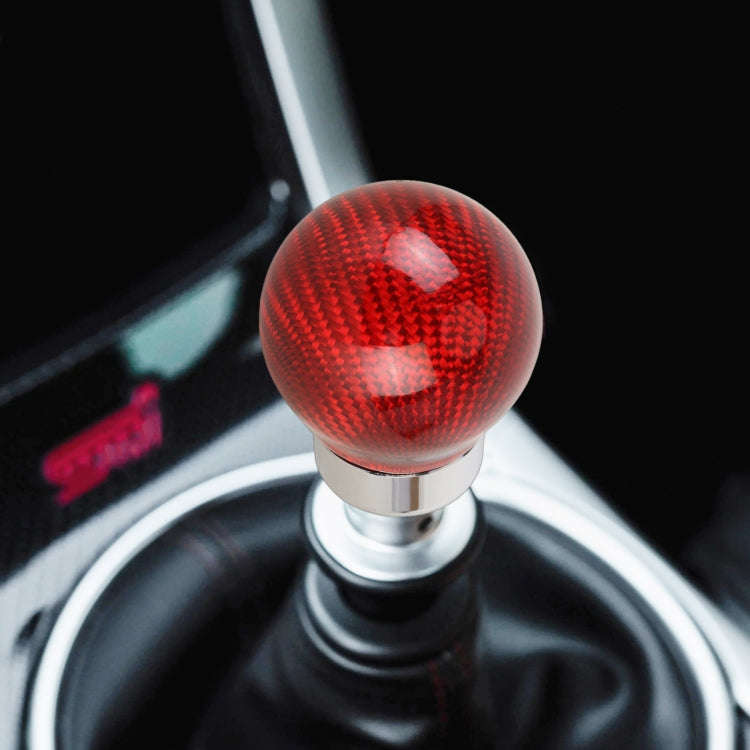 Car Carbon Fiber Pattern Gear Shift Knob Round Modified Gear Shift Head (Red)