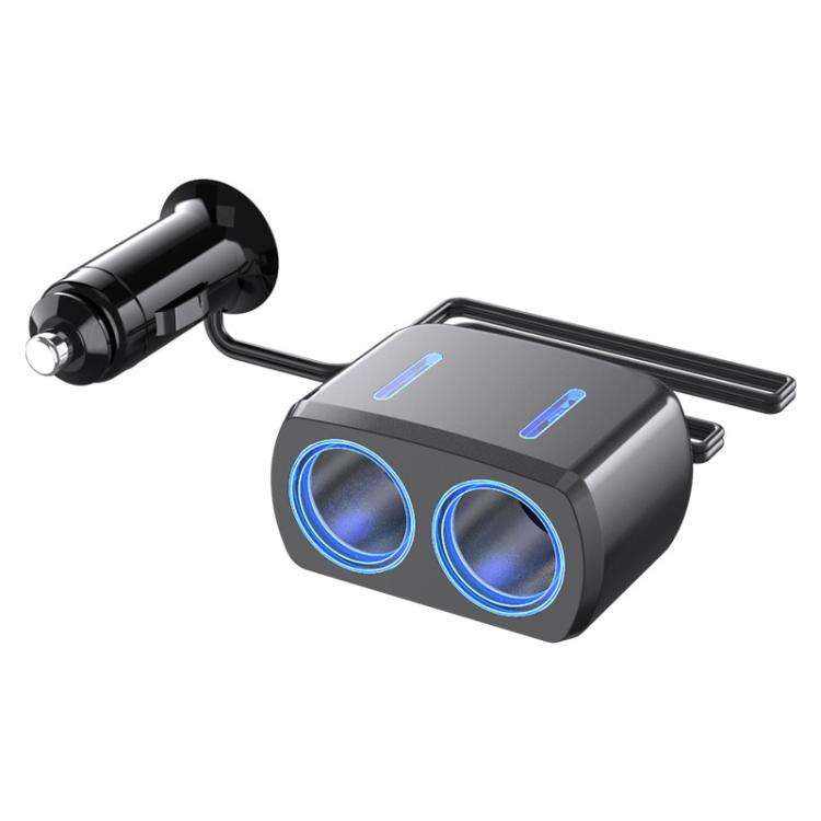 SHUNWEI SD-1904 Dual Socket Car Cigarette Lighter Splitter with USB Charger (Black)