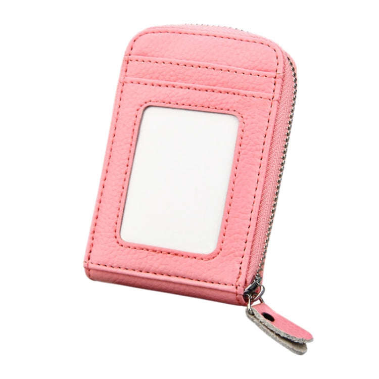 Genuine Cowhide Leather Solid Color Zipper Vertical Card Holder Wallet RFID Blocking Card Bag Pro...