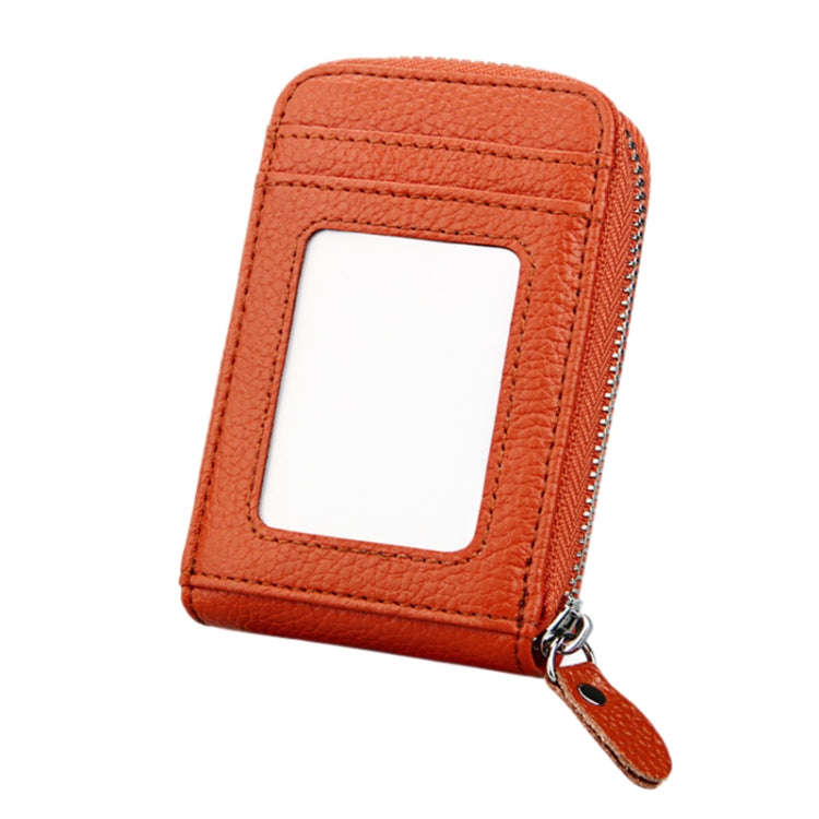 Genuine Cowhide Leather Solid Color Zipper Vertical Card Holder Wallet RFID Blocking Card Bag Pro...