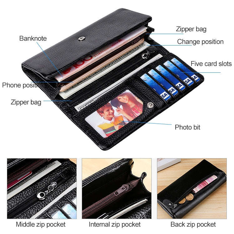 3591C Multi-function Litchi Texture Leather Wallet Large-capacity Purse(Purple)