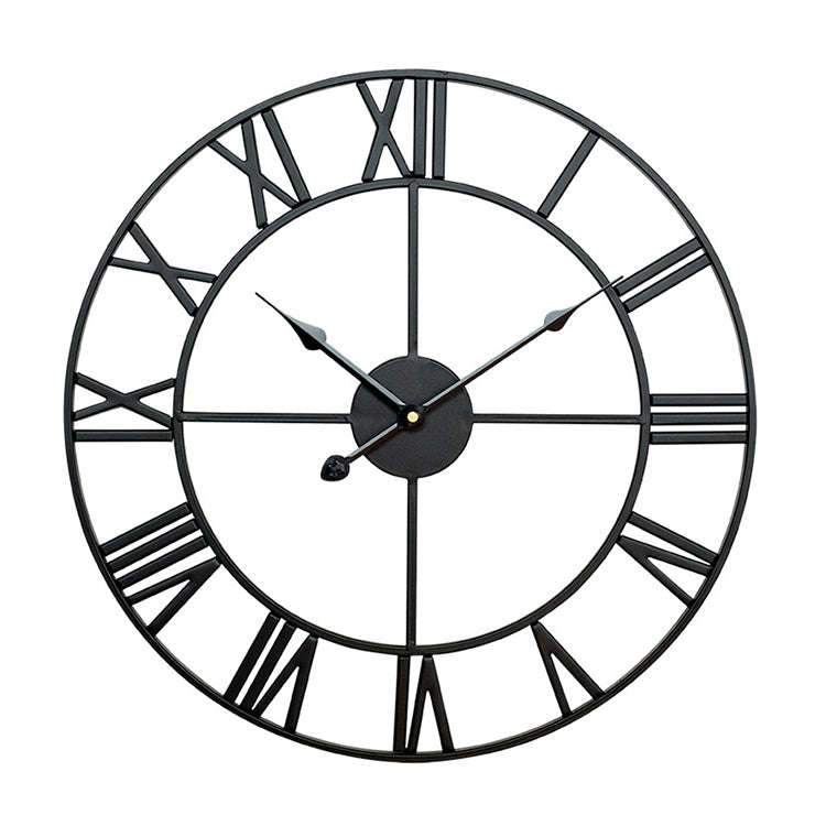 80cm Retro Living Room Iron Round Roman Numeral Mute Decorative Wall Clock (Black)