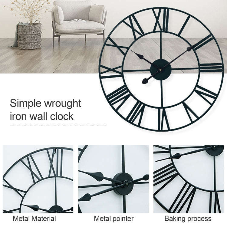 80cm Retro Living Room Iron Round Roman Numeral Mute Decorative Wall Clock (Black)