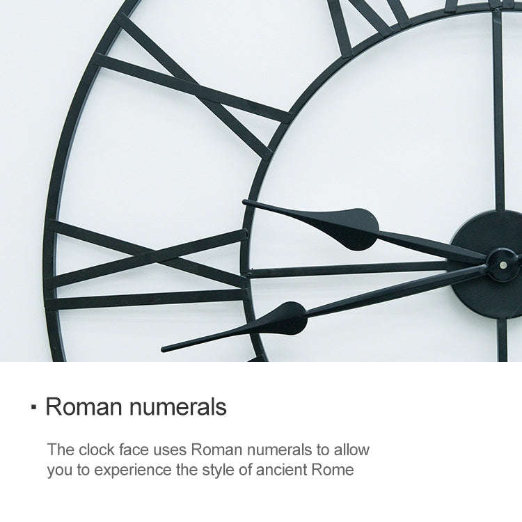 80cm Retro Living Room Iron Round Roman Numeral Mute Decorative Wall Clock (Black)