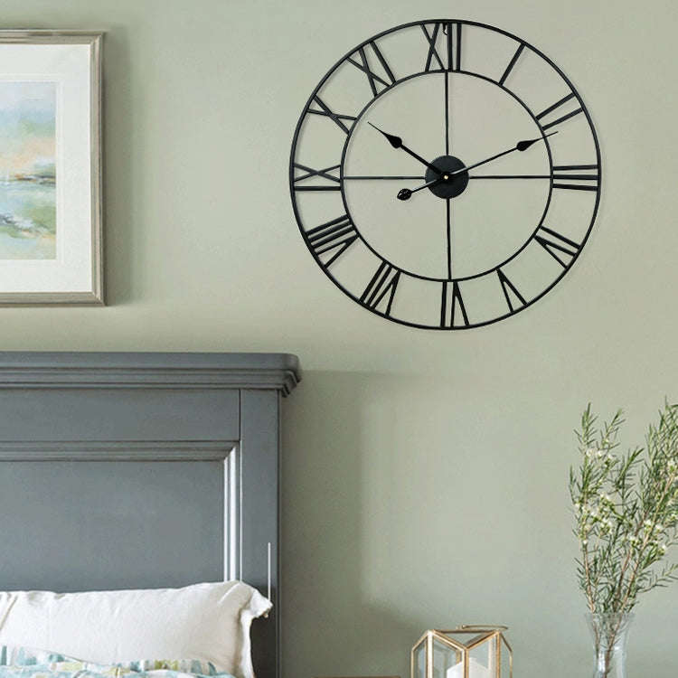 80cm Retro Living Room Iron Round Roman Numeral Mute Decorative Wall Clock (Black)