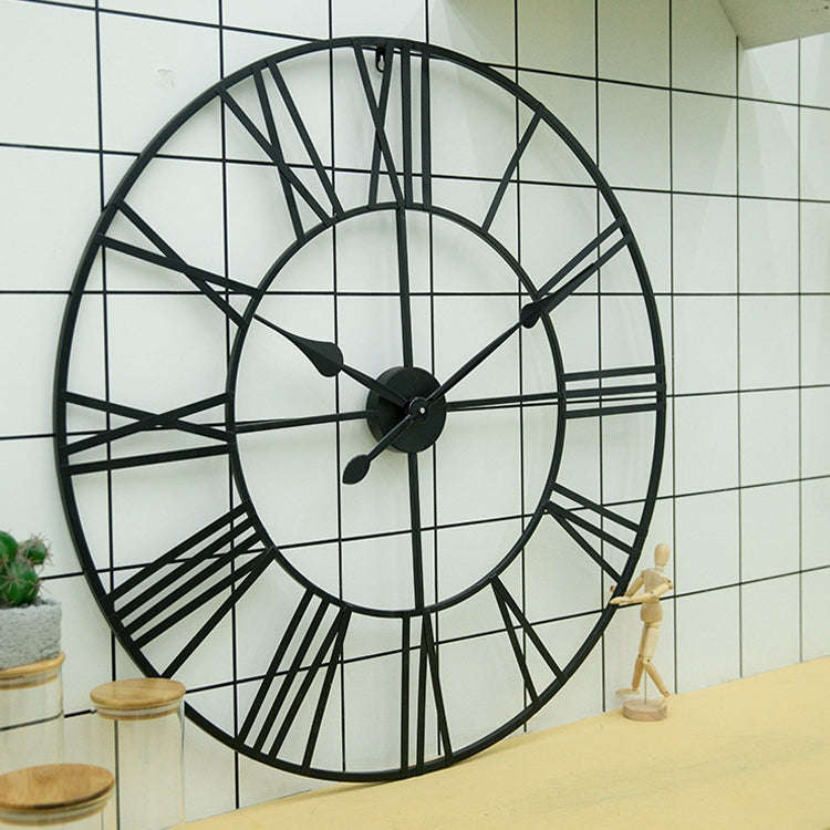 80cm Retro Living Room Iron Round Roman Numeral Mute Decorative Wall Clock (Black)