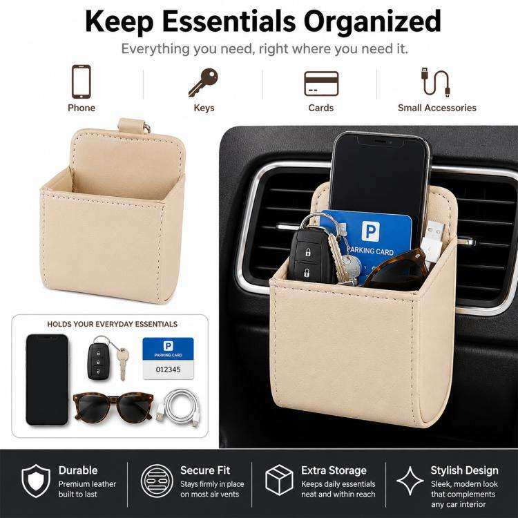 Car Air Vent Mobile Cellphone Pocket Bag Pouch Box Storage Organizer Carrying Case(Khaki)