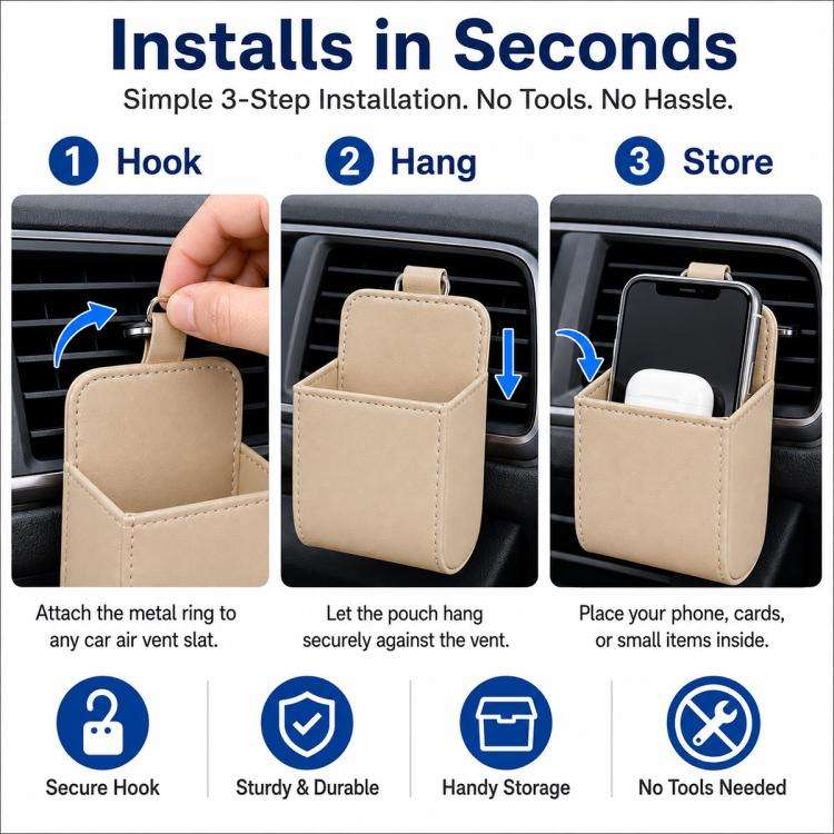 Car Air Vent Mobile Cellphone Pocket Bag Pouch Box Storage Organizer Carrying Case(Khaki)