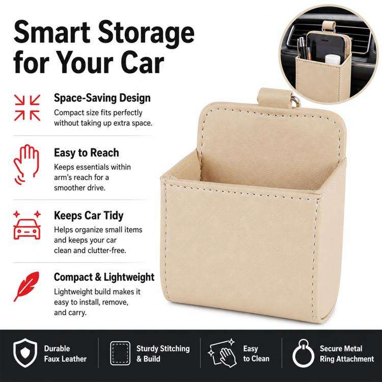 Car Air Vent Mobile Cellphone Pocket Bag Pouch Box Storage Organizer Carrying Case(Khaki)