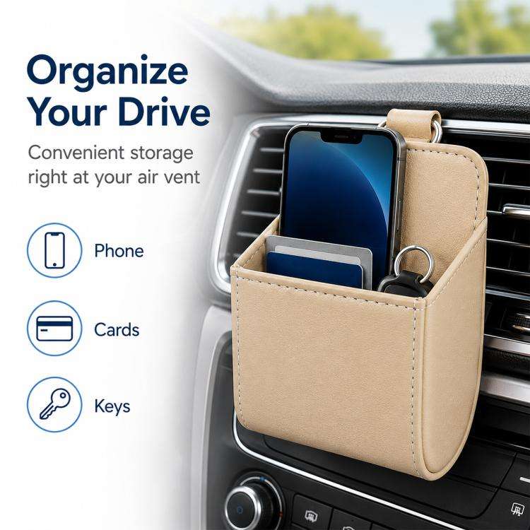 Car Air Vent Mobile Cellphone Pocket Bag Pouch Box Storage Organizer Carrying Case(Khaki)