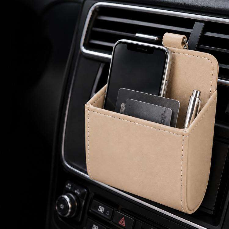 Car Air Vent Mobile Cellphone Pocket Bag Pouch Box Storage Organizer Carrying Case(Khaki)