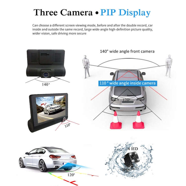 1080P Triple Lens Large Display Dash Cam with Rearview Cam