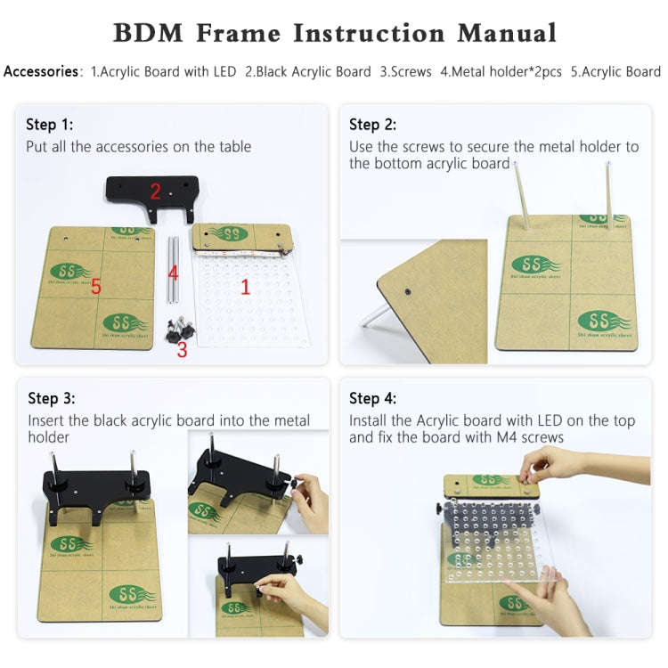 Car LED BDM Frame Holder BDM ECU Brush Test Stand with 4 Probe Pens, US Plug
